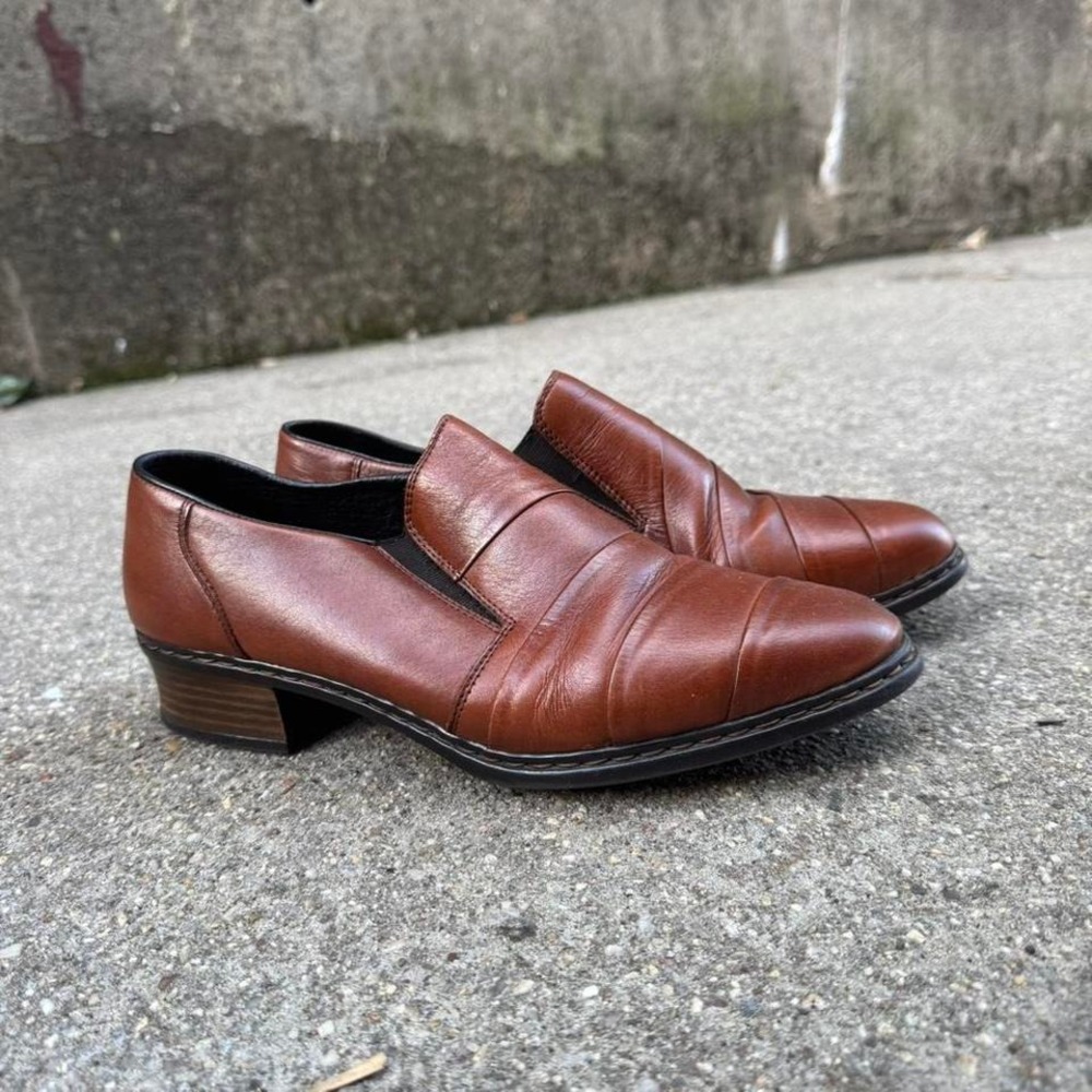 Rieker Brown Loafers Women's Size 8 Leather Block Heel Gorpcore‎ Indie Retro